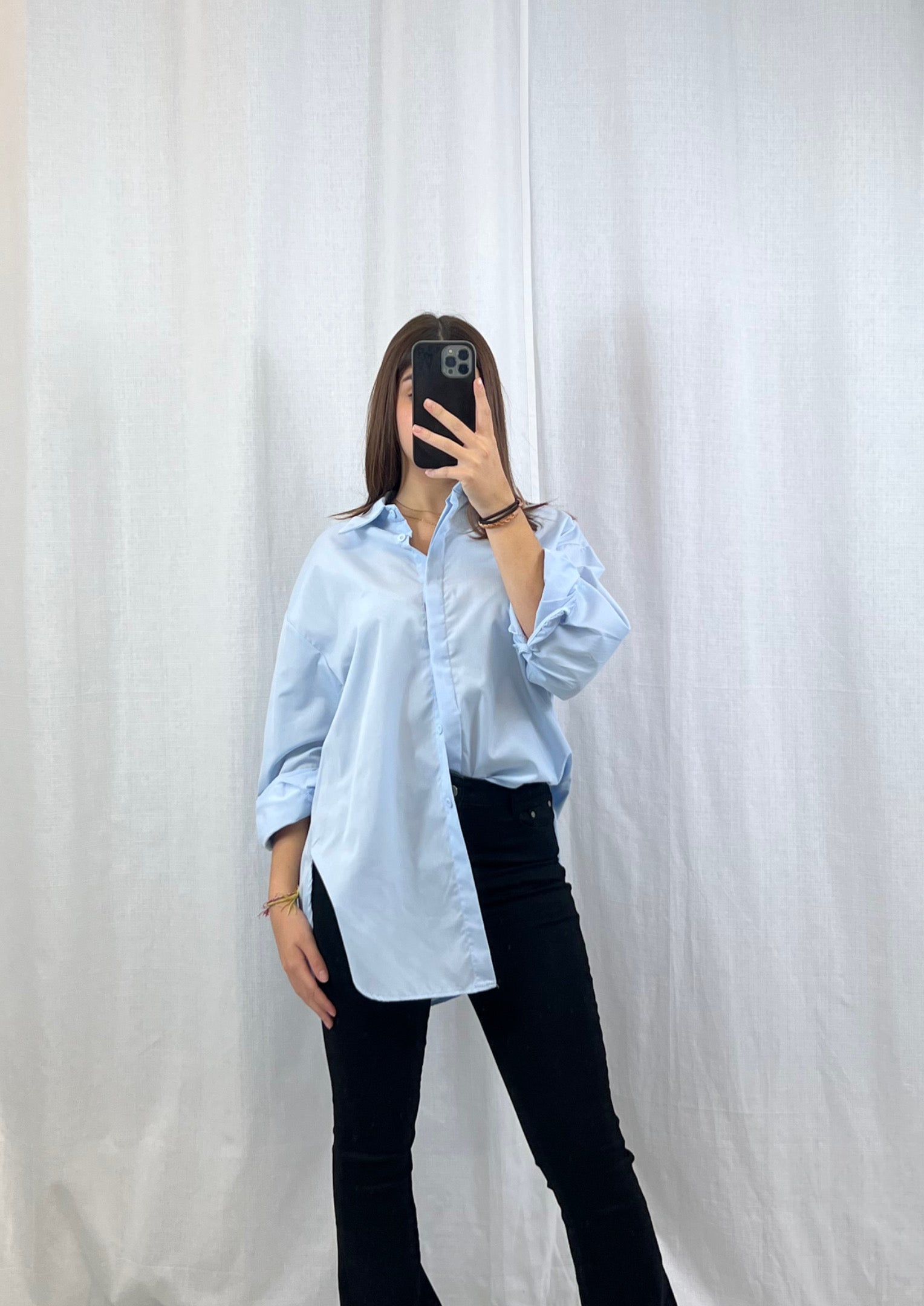 Chemise oversize femme bleu sale