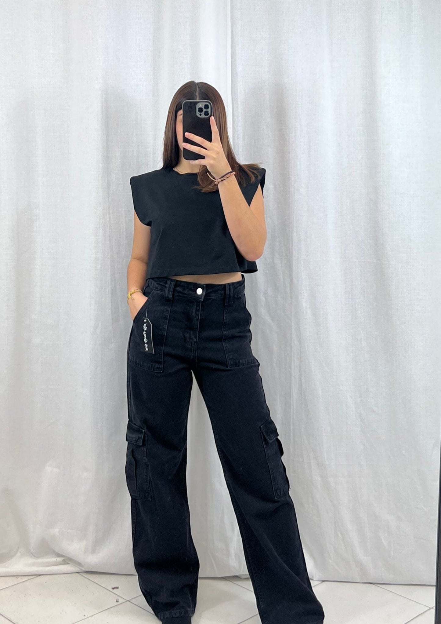 Jean Cargo Noir - Boutique de vêtements pour femmes DRAGUIGNAN