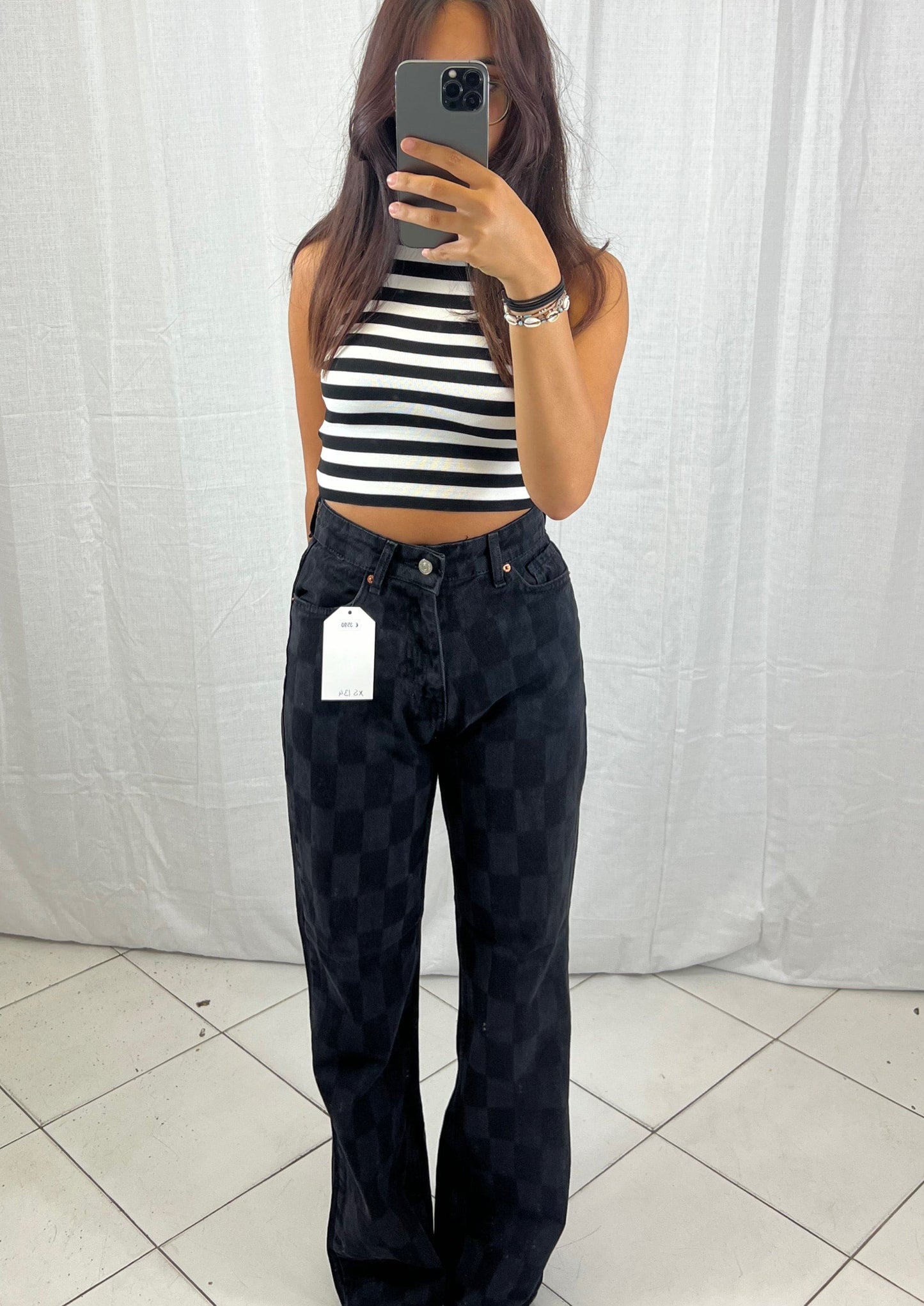 Jean Noir a carreaux - Boutique de vêtements pour femmes DRAGUIGNAN