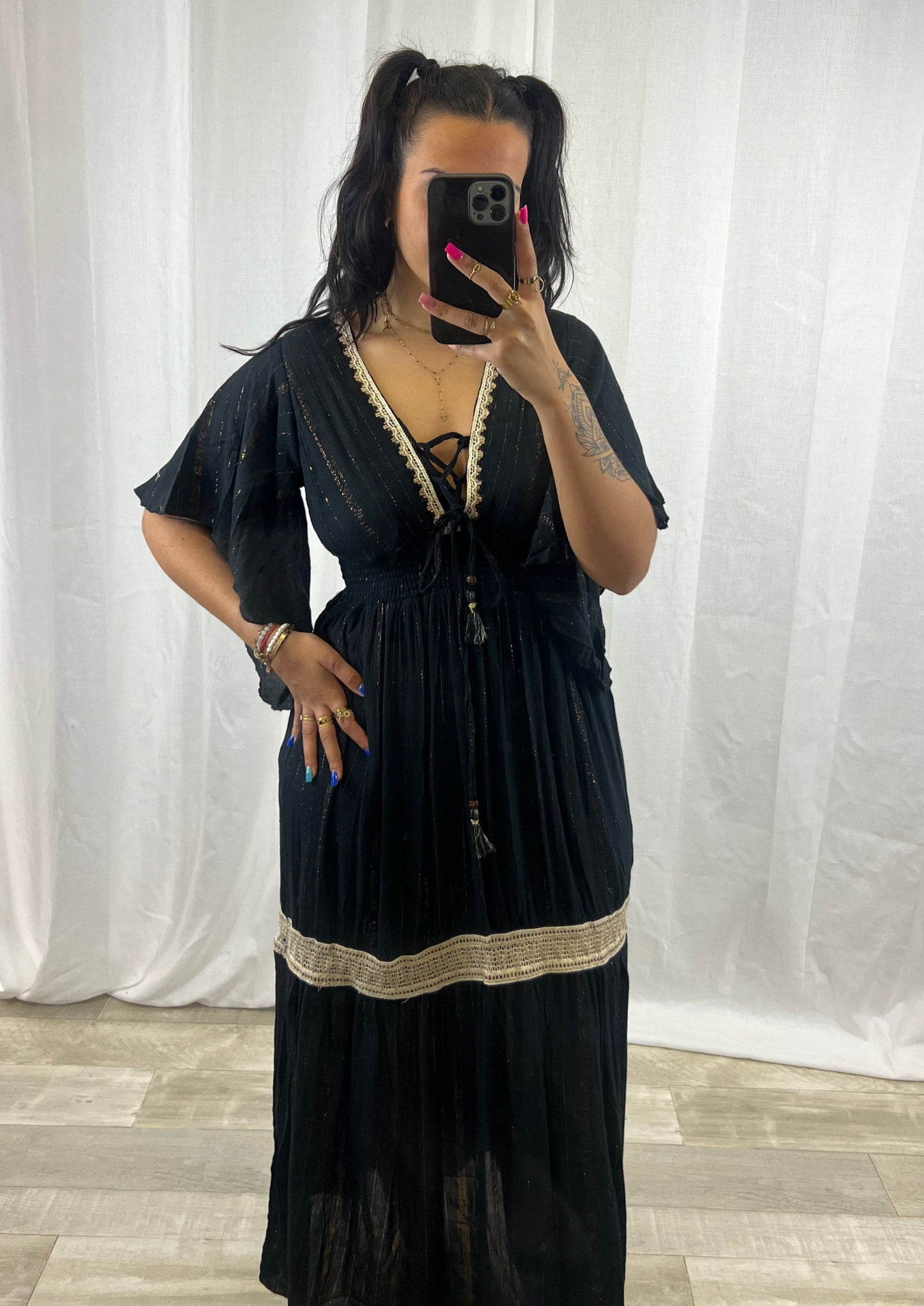Robe longue noir et doré - Boutique de vêtements pour femmes DRAGUIGNAN