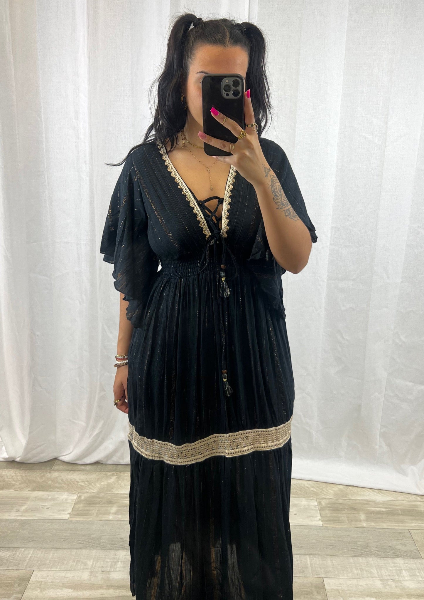 Robe longue noir et doré - Boutique de vêtements pour femmes DRAGUIGNAN