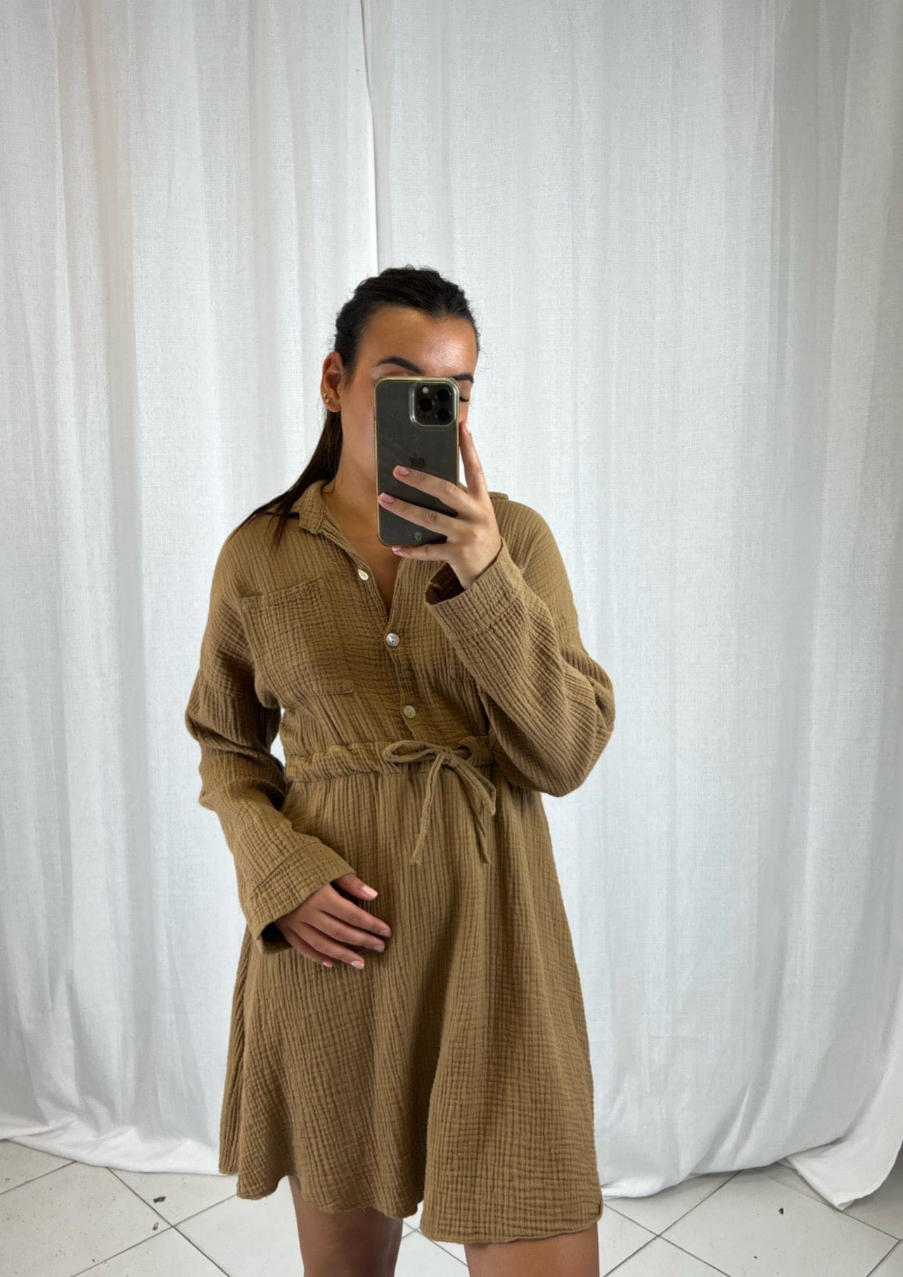 Robe chemise Marron - Boutique de vêtements pour femmes DRAGUIGNAN