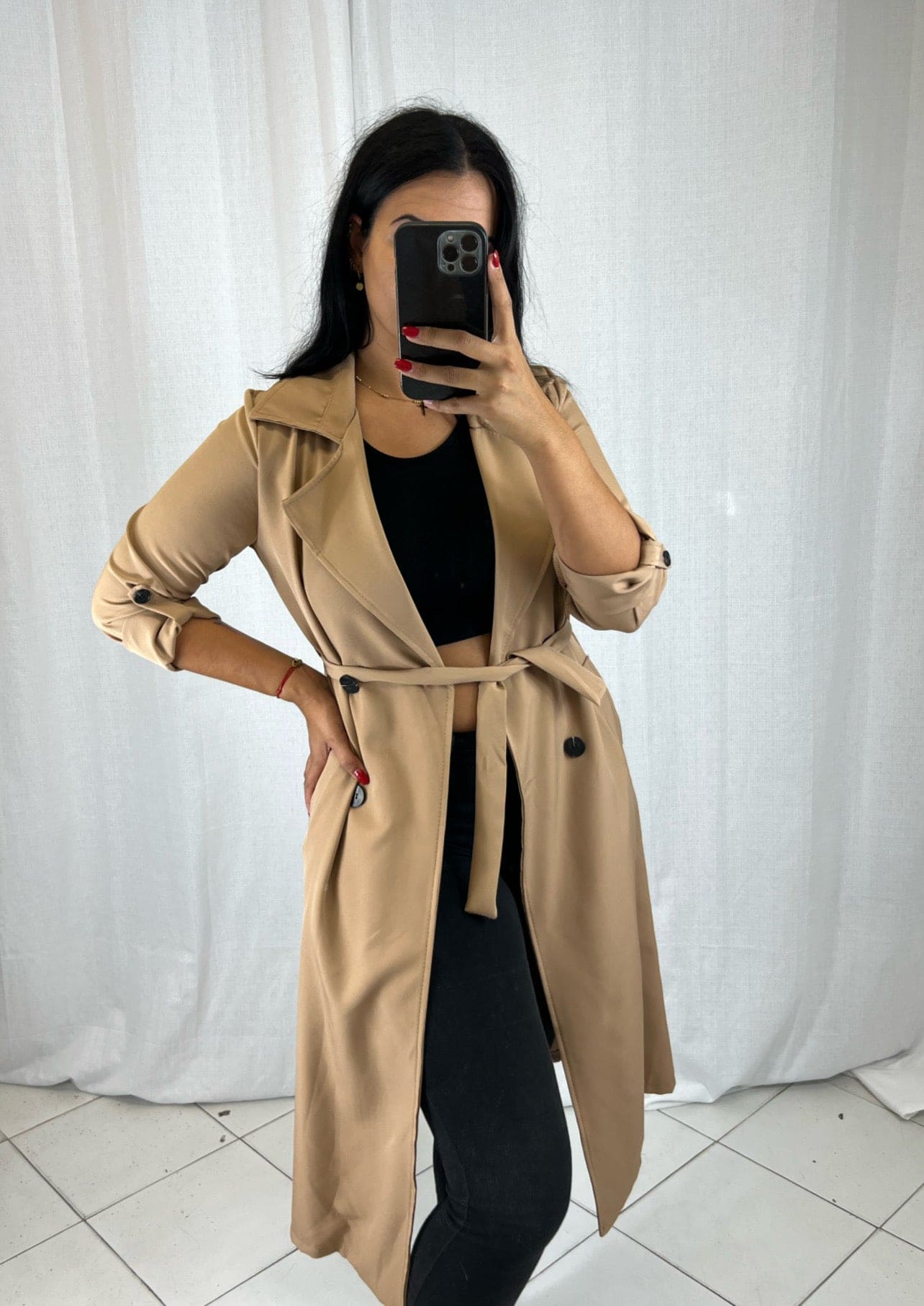 Trench long Beige - Boutique de vêtements pour femmes DRAGUIGNAN