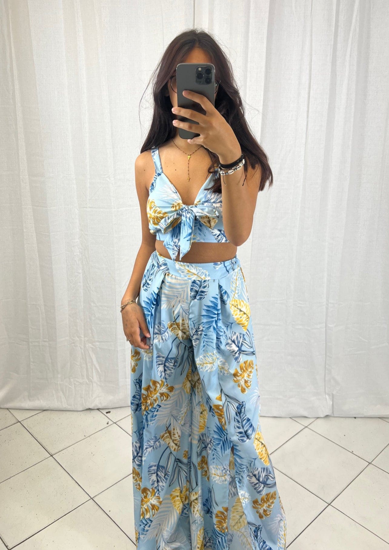 Ensemble fleuri Bleu - Boutique de vêtements pour femmes DRAGUIGNAN