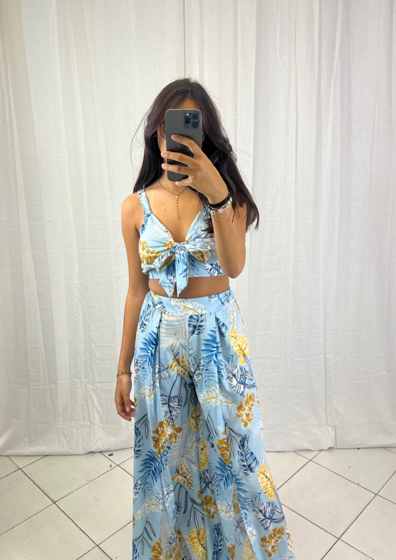 Ensemble fleuri Bleu - Boutique de vêtements pour femmes DRAGUIGNAN
