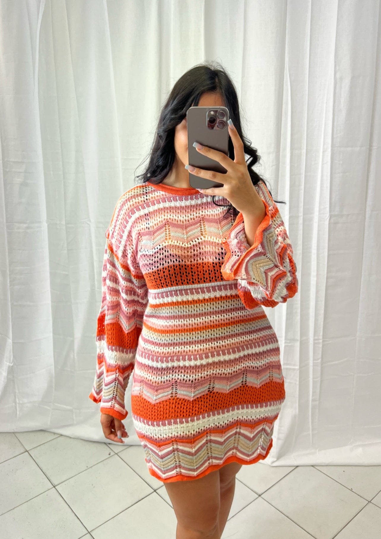 Robe en crochet Orange - Boutique de vêtements pour femmes DRAGUIGNAN