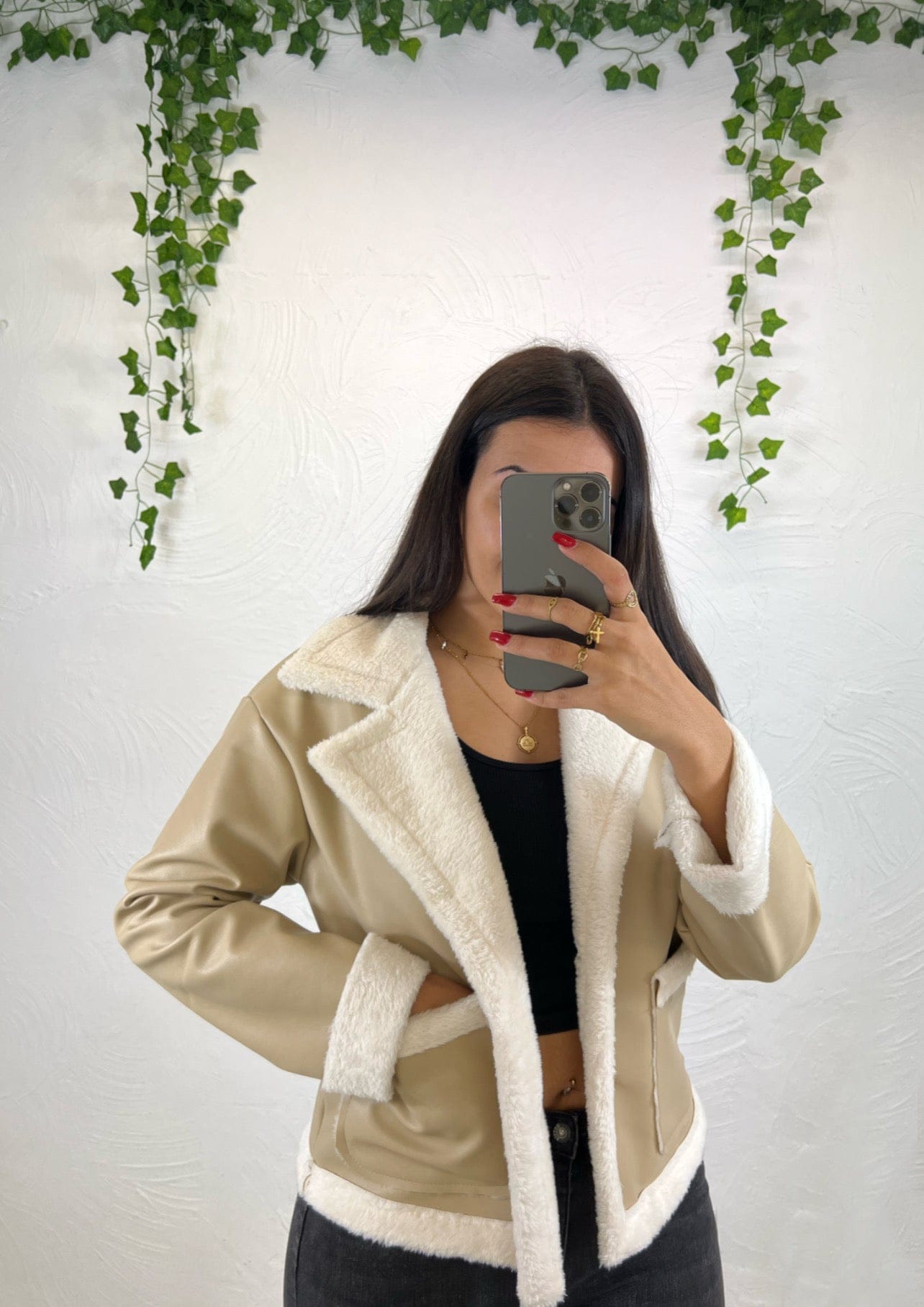 Veste faux cuir Beige - Boutique de vêtements pour femmes DRAGUIGNAN
