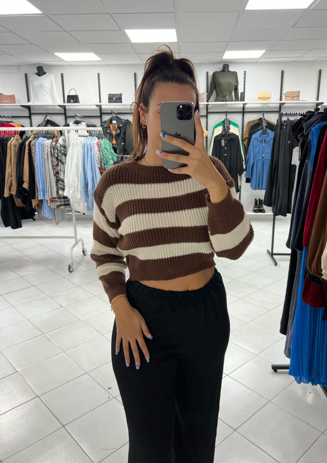 Pull Marron et Vert - Boutique de vêtements pour femmes DRAGUIGNAN