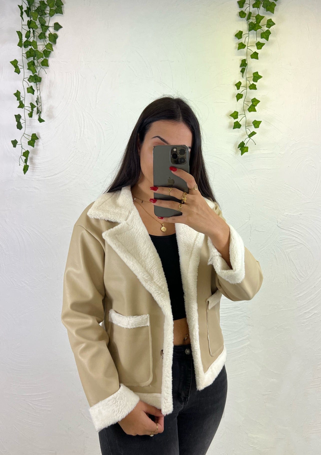 Veste faux cuir Beige - Boutique de vêtements pour femmes DRAGUIGNAN