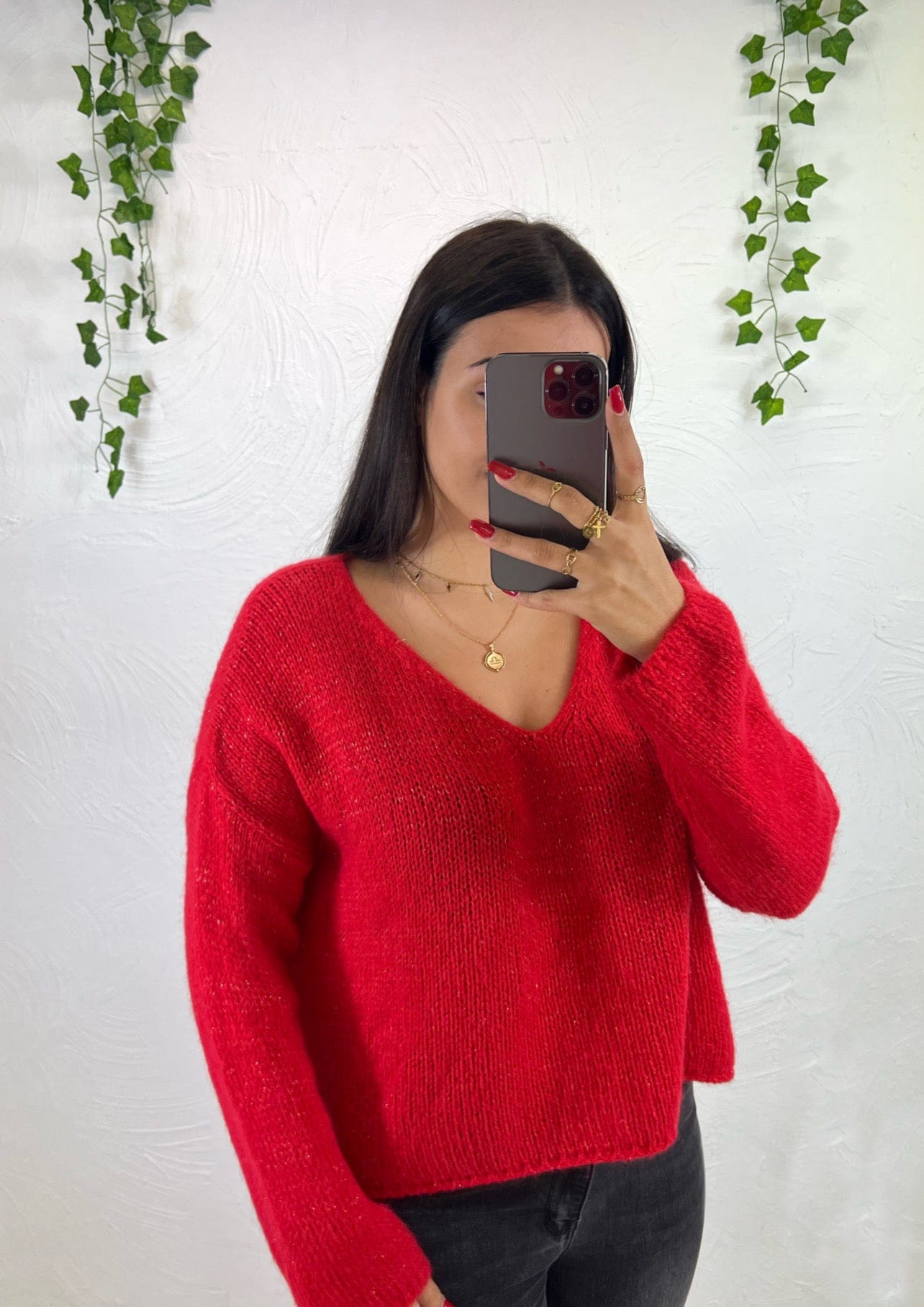 Pull oversize Rouge - Boutique de vêtements pour femmes DRAGUIGNAN