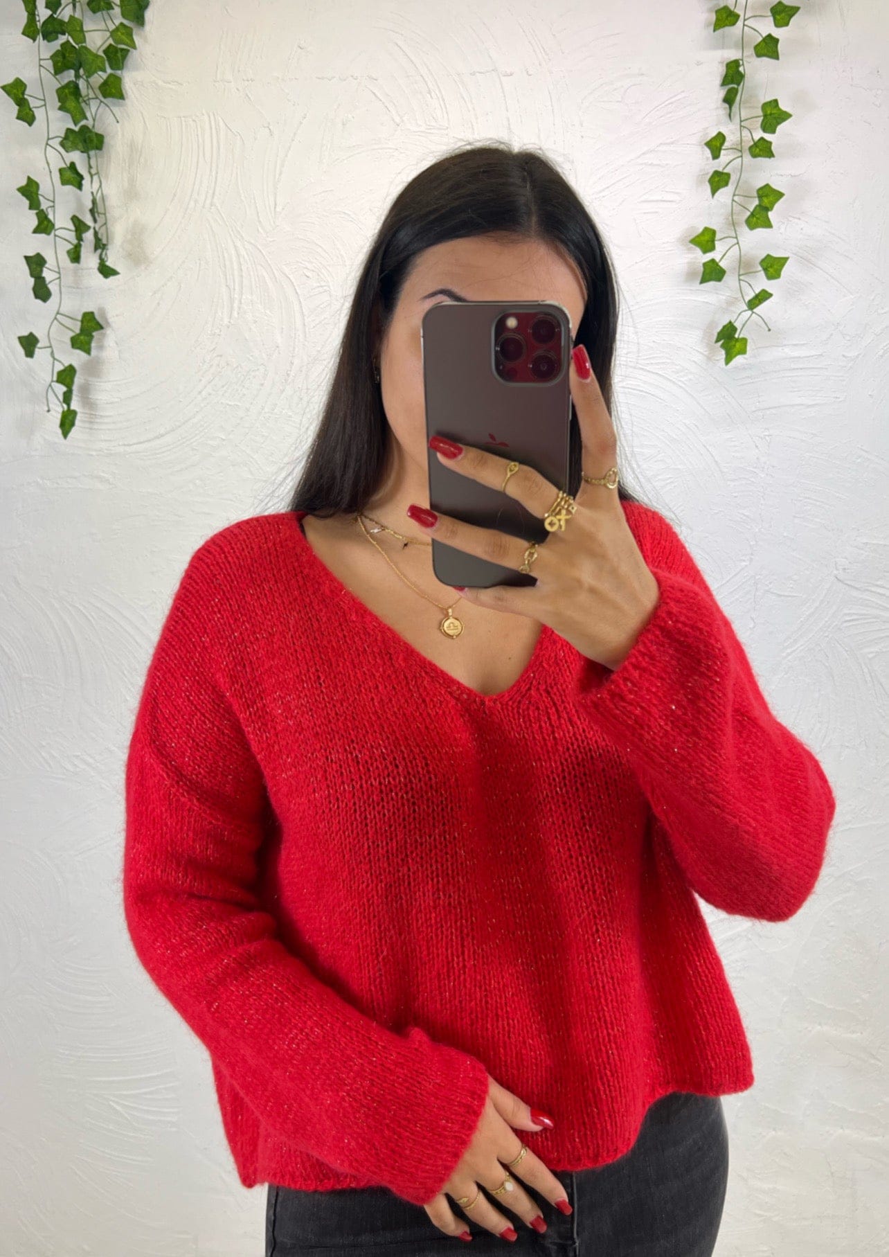 Pull oversize Rouge - Boutique de vêtements pour femmes DRAGUIGNAN