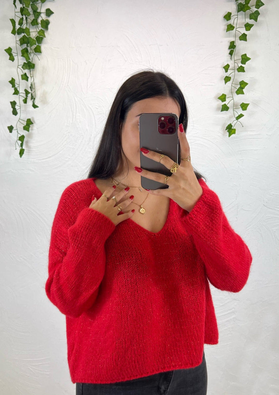 Pull oversize Rouge - Boutique de vêtements pour femmes DRAGUIGNAN