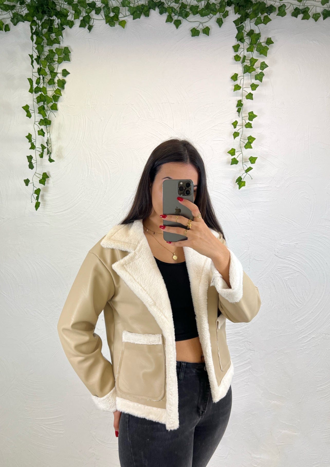 Veste faux cuir Beige - Boutique de vêtements pour femmes DRAGUIGNAN