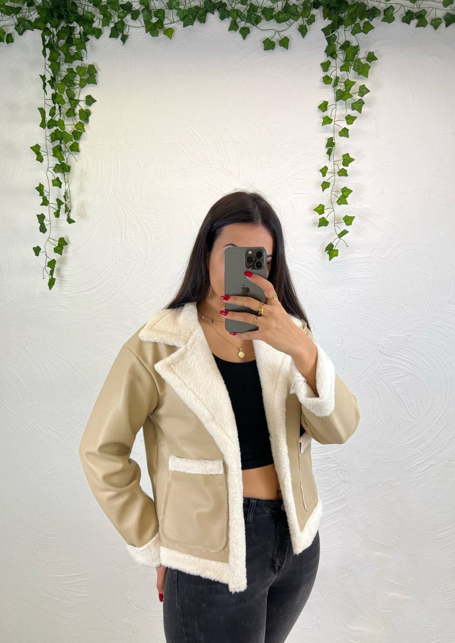 Veste faux cuir Beige - Boutique de vêtements pour femmes DRAGUIGNAN