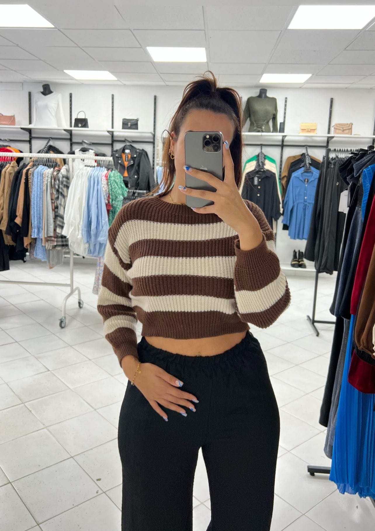 Pull Marron et Vert - Boutique de vêtements pour femmes DRAGUIGNAN