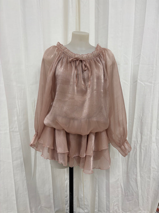 Combishort de soirée effet satiné rose poudré