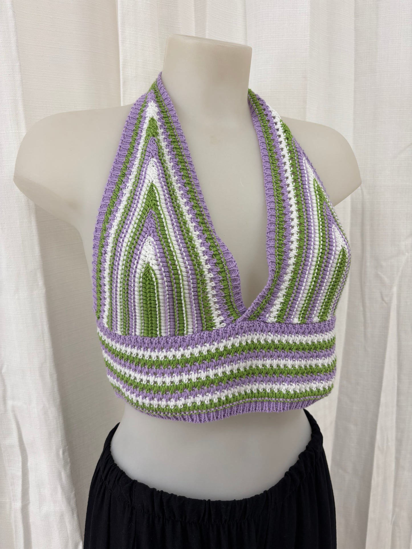 Vaea - Top en crochet lilas vert blanc