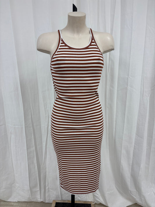 Robe 3/4 rayé marron