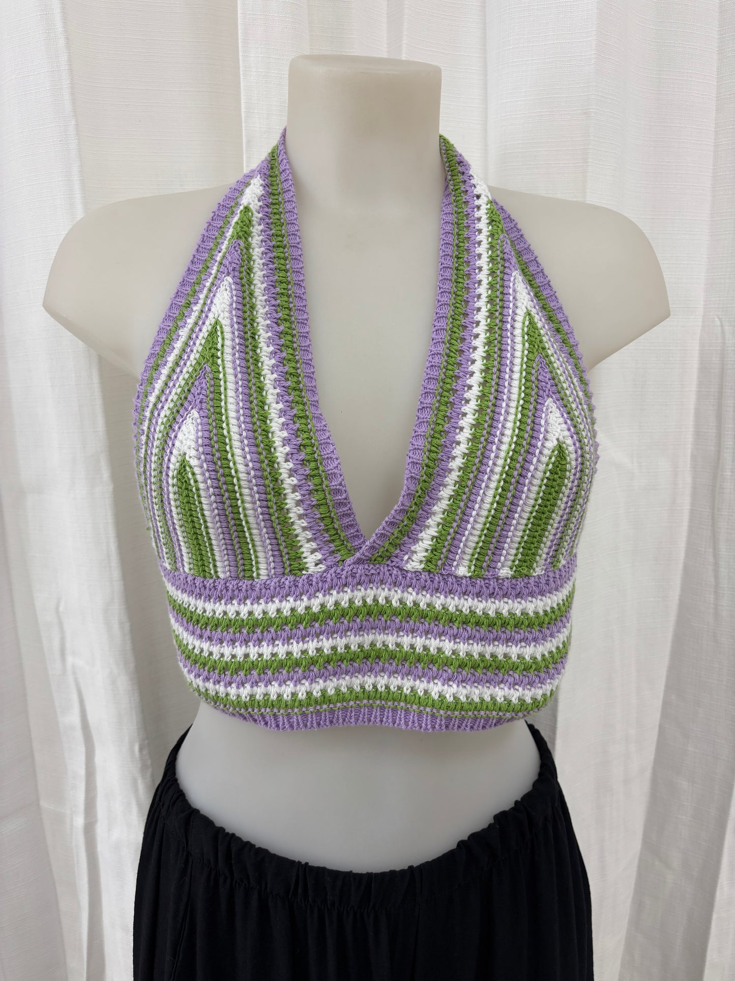 Vaea - Top en crochet lilas vert blanc