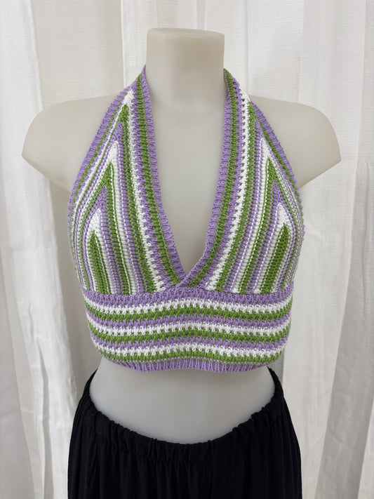 Vaea - Top en crochet lilas vert blanc