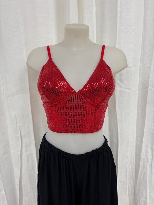 Top pailletée rouge