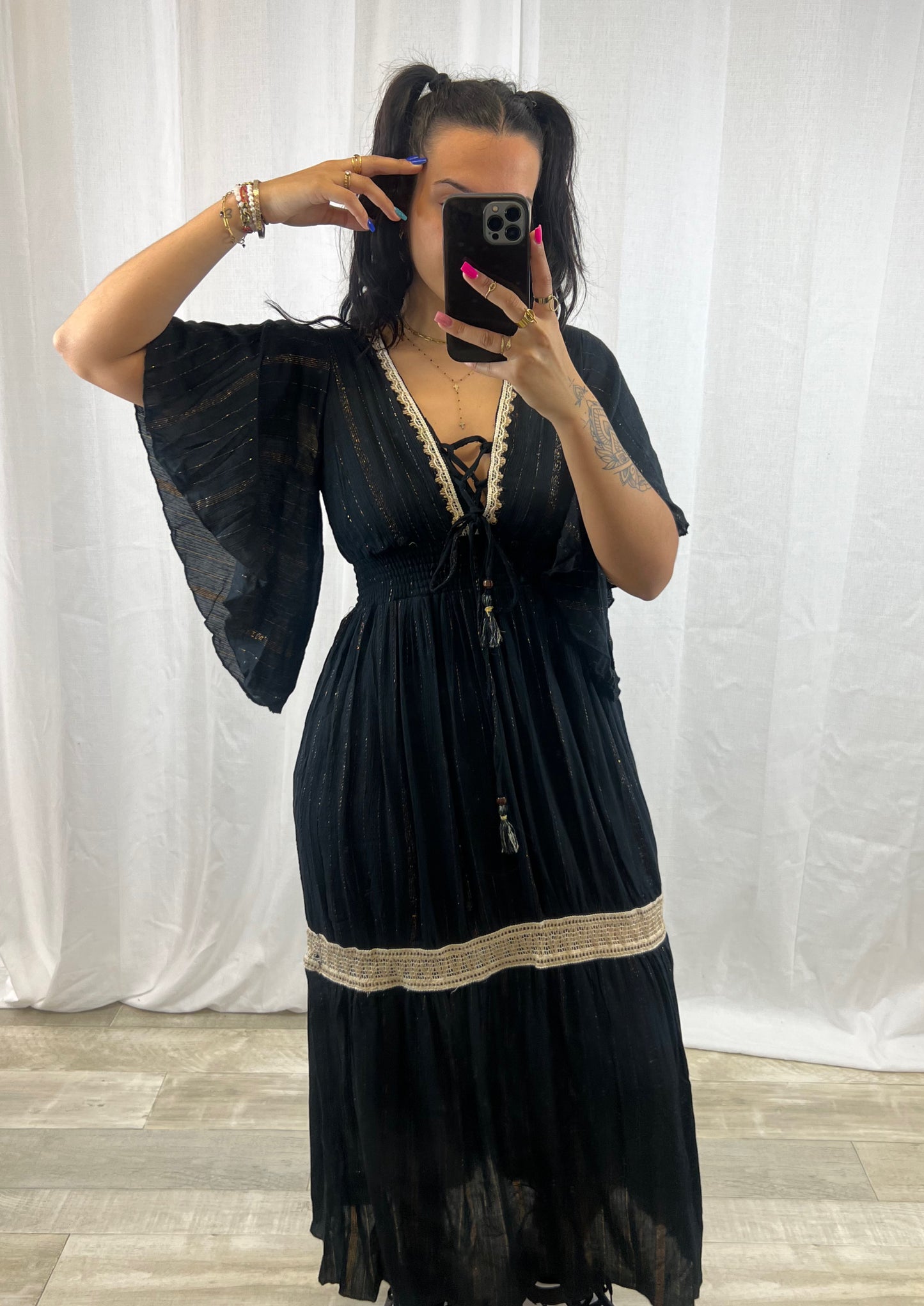 Robe longue noir et doré - Boutique de vêtements pour femmes DRAGUIGNAN