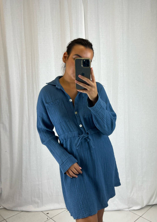 Robe chemise Bleu - Boutique de vêtements pour femmes DRAGUIGNAN