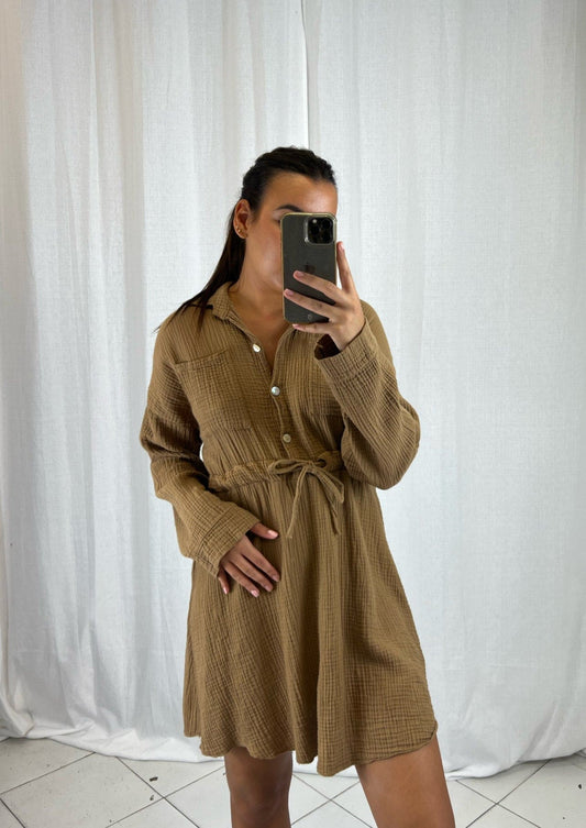 Robe chemise Marron - Boutique de vêtements pour femmes DRAGUIGNAN
