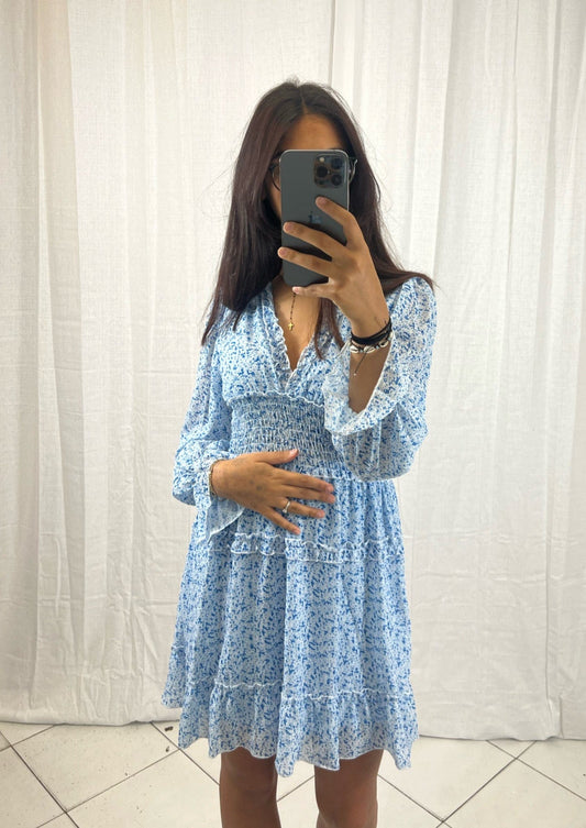 Robe courte fleuri Bleu - Boutique de vêtements pour femmes DRAGUIGNAN