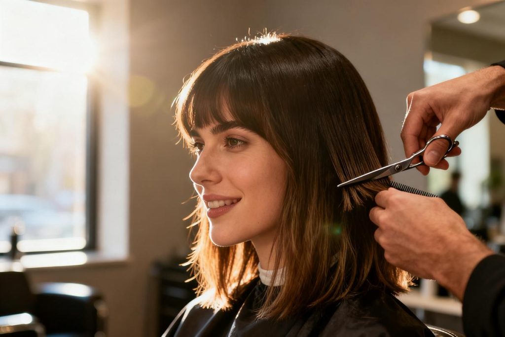 Coupe cheveux mi-long dégradé effilé avec frange : nos conseils